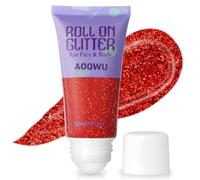 AOOWU Roll-on Body Glitter Gel,50ml Holographic Mermaid Sequins Small Glitter Face Body Gel,Sparkling Festival Party Lotion Glitter for Face Body Eye Hair Nail DIY Art,Vegan,Cruelty-Free,Red