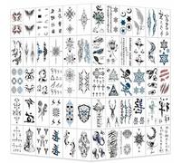 AOOWU Temporary Tattoos, 60 Sheets 3D Realistic Skeleton Cross Symbols Tattoo Flower Tattoo Sticker, Waterproof Fake Tattoos for Kid Adults Men and Women, Black Tiny Fake Face Tattoo for Neck Arm Hand