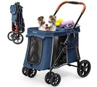 AOPEC Medium Dog Stroller, Dual Entry One-Touch Folding,Small and Medium Pet Stroller,360° Rotating Front Wheels,70 lbs Weight Capacity for Outdoor Travel and Elderly Dogs - Blue