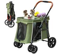 AOPEC Medium Dog Stroller, Dual Entry One-Touch Folding,Small and Medium Pet Stroller,360° Rotating Front Wheels,70 lbs Weight Capacity for Outdoor Travel and Elderly Dogs - Green