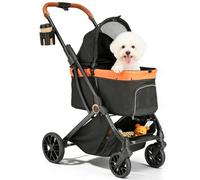 AOPEC Pet Stroller for Small Dogs & Cats - Easy One-Hand Fold, Supports Up to 35 lbs - Black