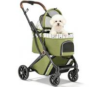 AOPEC Pet Stroller for Small Dogs & Cats - Easy One-Hand Fold, Supports Up to 35 lbs - Green