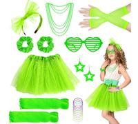 Aopier 21Pcs 80s Fancy Dress for Kids Costume Accessories Set for Girls | Pink Tutu Skirt Fishnet Gloves Leg Warmers Bow Headband for Party