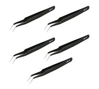 Aopin 5pcs ESD-15 in Bags Anti-Static Precision Tweezers, Anti-Static Multi-Function, Polished Edges Corners Suitable for Electronic Repair, Laboratory Operation, Jewelry Making Process, Black,