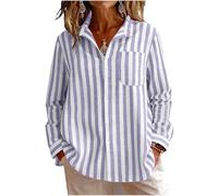 Aopir Button Down Shirts for Women UK Long Sleeve Striped Collared Linen Tops Spring Summer Casual Blouse 2026 Purple Women Shirt 2X