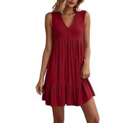 Aopir Women's Boho Sleeveless V Neck Mini Dress Textured Ruffle Hem Casual Flowy A Line Dresses for Summer Daily Wear Party