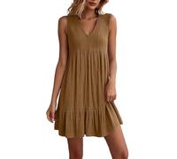 Aopir Women's Boho Sleeveless V Neck Mini Dress Textured Ruffle Hem Casual Flowy A Line Dresses for Summer Daily Wear Party