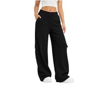 Aopir Women's Cargo Wide Leg Sweatpants Elastic Drawstring High Waist Loose Baggy Track Pants Multi Side Pocket Soft Fleece Casual Jogging Trousers