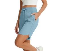 Aopir Women's High Waisted Split Hem Biker Shorts with Pockets & Drawstring Compression Yoga Shorts for Workout Running