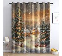 AopKrymth Christmas Village Blackout Curtains for Bedroom, Xmas Tree Curtains for Living Room, Winter Snowy Drapes Home Decor, Thermal Insulated Eyelet Window Curtain, 66 x 72 Inch 2 Panels