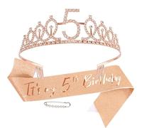 AOPRIE Rose Gold 5th Birthday Tiara & Sash Set for Women & Girls, 2 Pack