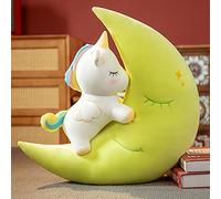AOQILN Cute Cartoon Unicorn Plush Toy Stuffed Moon Throw Pillow Cushion Baby Kids Sleep Appease Toy Home Decor Birthday Gift 60cm Green
