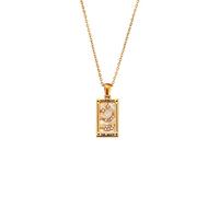 AOQING ins fashion vintage, popular pendant accessories, stainless steel rectangular dripping oil zircon tarot pendant necklace, Stainless Steel, titanium steel