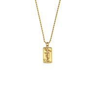 AOQING ins fashion vintage, popular pendant accessories, stainless steel rectangular dripping oil zircon tarot pendant necklace, Stainless Steel, titanium steel