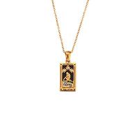 AOQING ins fashion vintage, popular pendant accessories, stainless steel rectangular dripping oil zircon tarot pendant necklace, Stainless Steel, titanium steel