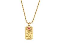AOQING ins fashion vintage, popular pendant accessories, stainless steel rectangular dripping oil zircon tarot pendant necklace, Stainless Steel, titanium steel
