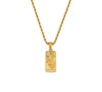 AOQING ins fashion vintage, popular pendant accessories, stainless steel rectangular dripping oil zircon tarot pendant necklace, Stainless Steel, titanium steel