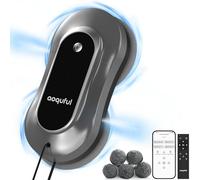 AOQUFUL Window Cleaning Robot, Smart Electric Glass Cleaner with Dual Spray, Spot Cleaning for Stubborn Dirt & Auto Resume, Safe Cleaning with UPS Backup, App & Remote Control, 12 Cloths, Grey