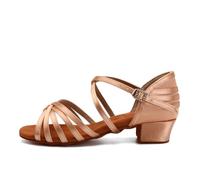 AOQUNFS Girls&Women's Latin Dance Shoes Satin Low Heel Kids&Children's Salsa Bachata Tango Practice Dancing Shoes,WZSP234-1.38inch,Pink,4 UK