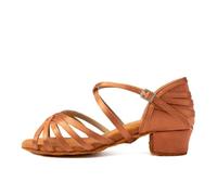 AOQUNFS Girls&Women's Latin Dance Shoes Satin Low Heel Kids&Children's Salsa Bachata Tango Practice Dancing Shoes,WZSP234-1.38inch,Brown,3 UK