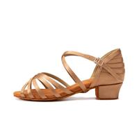 AOQUNFS Girls&Women's Latin Dance Shoes Satin Low Heel Kids&Children's Salsa Bachata Tango Practice Dancing Shoes,WZSP234-1.38inch,Beige,4 UK
