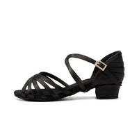 AOQUNFS Girls&Women's Latin Dance Shoes Satin Low Heel Kids&Children's Salsa Bachata Tango Practice Dancing Shoes,WZSP234-1.38inch,Black,1.5 UK