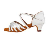 AOQUNFS Latin Dance Shoes for Girls&Women Satin Low Heel Kids&Children's Salsa Bachata Tango Practice Dancing Shoes,XGGZS-1.5in-White,1 UK