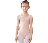 AOQUNFS Team Basic Short Sleeve Leotard for Kids Dance Leotard for Toddlers Gymnastics Leotard for Girls, BT04-Pink, 6-8Years