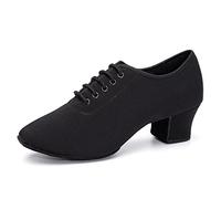 AOQUNFS Women's Ballroom Lace-up Latin Practice Dance Shoes Closed Toe Standard Salsa Tango Modern Jazz Training Shoes,Black-2in-2MD,UK7