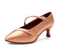 AOQUNFS Women's Ballroom Latin Salsa Dance Shoes Closed Toe Low Heel Satin Tango Samba Bachata Wedding Evening Dancing Shoes,WP125-Beige-2.25in,UK4