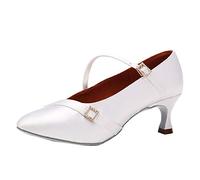AOQUNFS Women's Ballroom Latin Salsa Dance Shoes Closed Toe Low Heel Satin Tango Samba Bachata Wedding Evening Dancing Shoes,WP125-White-2.25in,UK6