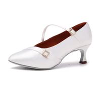 AOQUNFS Women's Ballroom Latin Salsa Dance Shoes Closed Toe Low Heel Satin Tango Samba Bachata Wedding Evening Dancing Shoes,WP125-White-2.25in,UK6.5