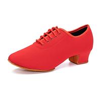 AOQUNFS Women's Lace-up Ballroom Latin Dance Shoes Closed Toe Low Heel Standard Salsa Tango Modern Jazz Practice Training Shoes,2MD-3.5cm-Red,UK 4