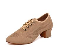AOQUNFS Women's Lace-up Latin Practice Dance Shoes Closed Toe Standard Ballroom Salsa Tango Modern Jazz Training Shoes,HD01-Light Brown-5,UK5.5