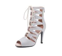 AOQUNFS Womens Latin Dance Boots Dance Shoes High Heel Salsa Tango Bachata Ballroom Practice and Performance Dancing Boots,K500-Silver-S-9.5,UK 4