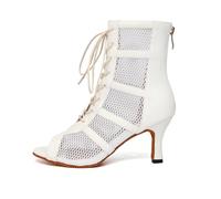 AOQUNFS Women's Latin Dance Boots Lace-up High Heel Salsa Bachata Tango Ballroom Party Practice and Performance Dancing Boots,L446-White-PU-7.5,UK6