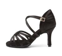 AOQUNFS Women's Latin Dance Shoes Satin Dance Heels Salsa Bachata Tango Samba Ballroom Practice and Performance Dancing Shoes,2324-Black-8.5CM,UK5