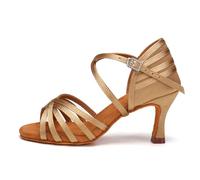 AOQUNFS Women's Latin Dance Shoes Satin High Heel Salsa Bachata Tango Samba Rumba Ballroom Practice Performance Dancing Shoes,2324-Beige-3 inch,UK 6