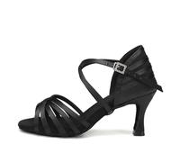 AOQUNFS Women's Latin Dance Shoes Satin High Heel Salsa Bachata Tango Samba Rumba Ballroom Practice Performance Dancing Shoes,2324-Black-3 inch,UK 6