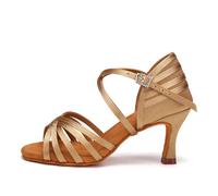 AOQUNFS Women's Latin Dance Shoes Satin Salsa Tango Bachata Samba Rumba Ballroom Practice and Performance Dancing Shoes Dance Heels,2324-Beige-3,UK4.5
