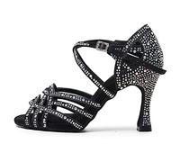 AOQUNFS Women's Rhinestone Latin Dance Shoes Open Toe Salsa Tango Bachata Ballroom Party Performance Dancing Heels,L357-Black-7.5,UK6