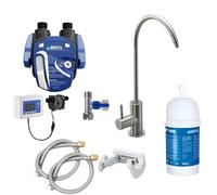 AORA Under-sink water filter system with 1-way tap, compatible with Brita filter P1000 and filter head, reduces limescale and improves taste, Sofia brushed stainless steel with Digiflow