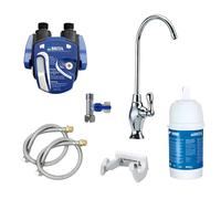 AORA Under-Sink Water Filter System with 1-Way Tap Compatible with Brita Filter P1000 & Filter Head Reduces Limescale & Improves Taste OSLO Brass Chrome without Digiflow