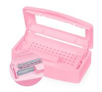 AORAEM Manicure Tool Cleaning Box Plastic Cleaner with Lift-up Structure Nail Tool Cleaner of Transparent Lid Beauty Cleaning Tool Organizer for Manicure Salon Barber Shop Spa & Home Use Pink