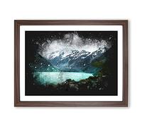 Aoraki Mount Cook In New Zealnd Paint Splash Modern Art Framed Print | A3 Walnut Framed Wall Art | Ready to Hang | Modern Landscape Picture | Living Room Bedroom Lounge Office