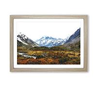 Aoraki Mount Crook New Zealand Framed Wall Art Print A2 Oak | Ready to Hang, Premium Gi Paper, Fade-Resistant Inks, Securely Packaged, UK Made