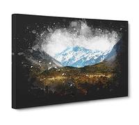 Aoraki Mount Crook New Zealand Paint Splash Canvas Print | Gallery Wrapped 30mm Frame Wall Art | 30x20 inches | Ready to Hang | Modern Picture | Living Room Bedroom Lounge Office