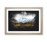 Aoraki Mount Crook New Zealand Paint Splash Framed Print | A2 Oak Framed Wall Art | Ready to Hang | Modern Landscape Picture | Living Room Bedroom Lounge Office