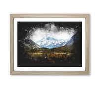 Aoraki Mount Crook New Zealand Paint Splash Modern Art Framed Print | A2 Oak Framed Wall Art | Ready to Hang | Modern Landscape Picture | Living Room Bedroom Lounge Office