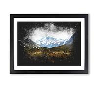 Aoraki Mount Crook New Zealand Paint Splash Modern Art Framed Print | A3 Black Framed Wall Art | Ready to Hang | Modern Landscape Picture | Living Room Bedroom Lounge Office